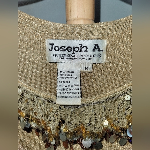 Vintage Joseph A.  Quest-ce que "est silk" gold top gold sequins Medium Sweater - Picture 4 of 7